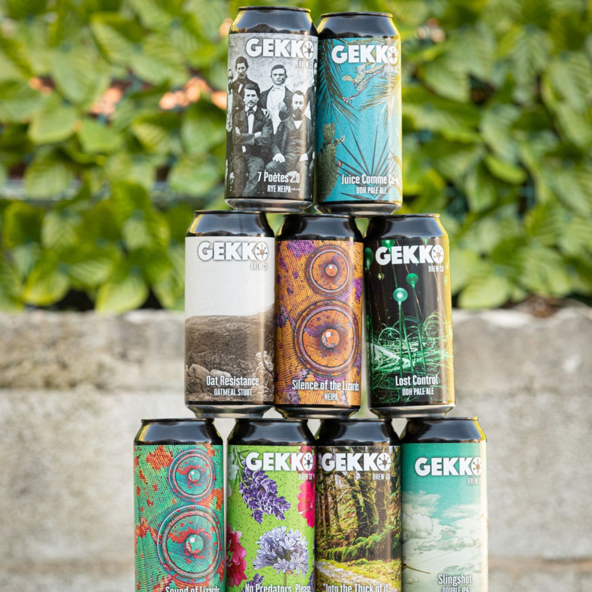 Etiquettes de canettes de bire de la marque Gekko Brewing